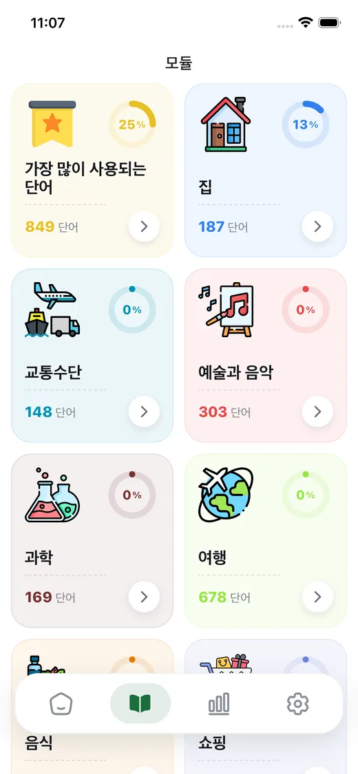 Spanish Progress의 주제별 단어 모듈